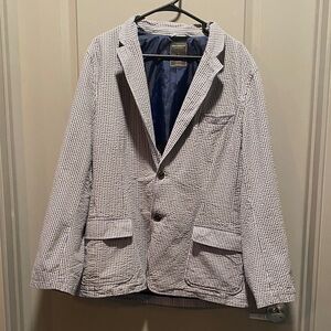 John Bartlett Consensus Seersucker Blazer L Blue Taupe Striped Jacket